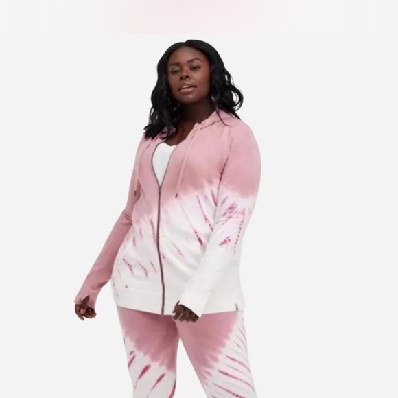Torrid Active Pink White Tie Dye Hoodie Zip Sweatshirt 3 Strong - Picture 1 of 8